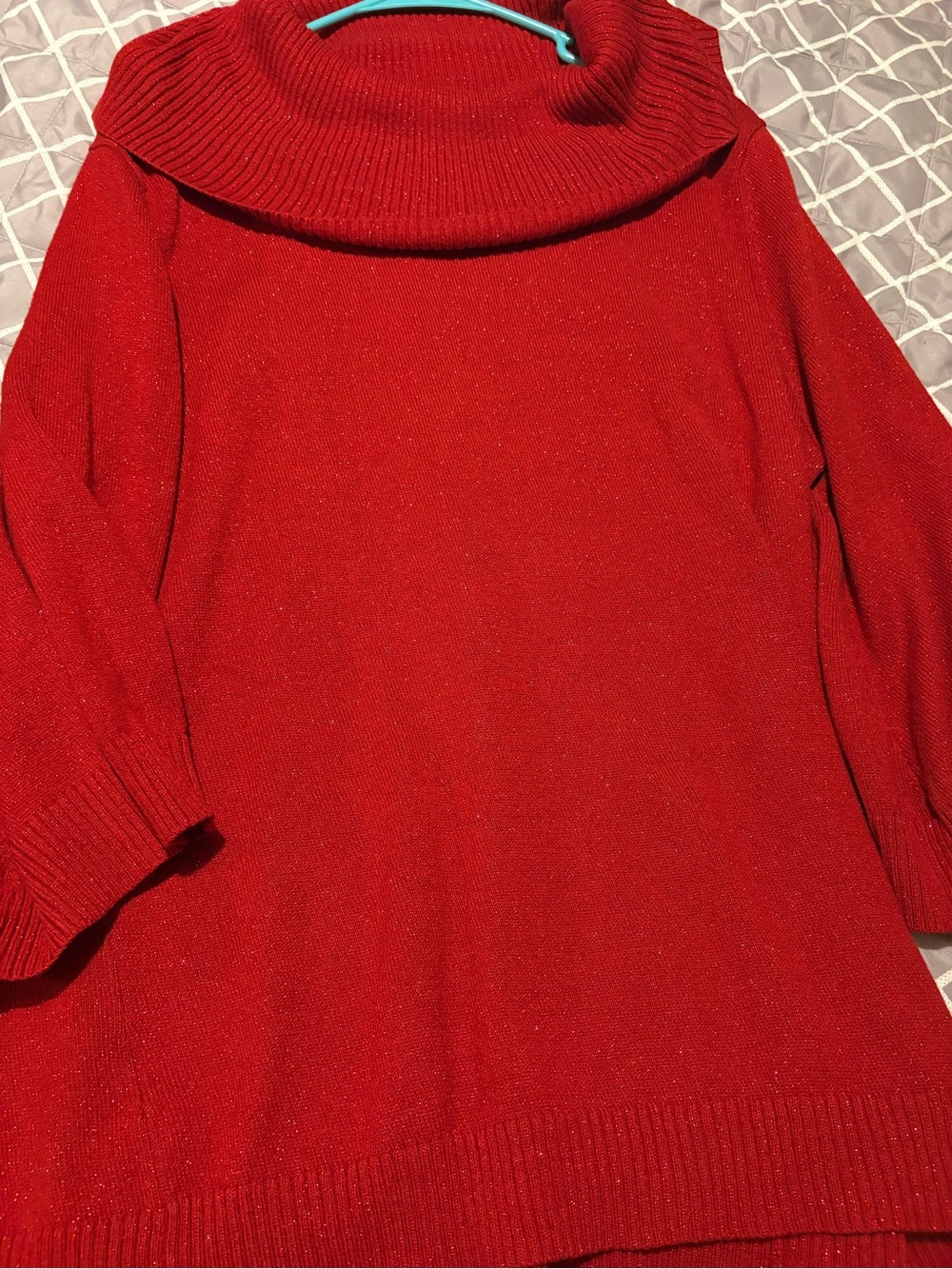 Sag Harbor 1x Red Womens Sparkle Cowl Neck Sweater
